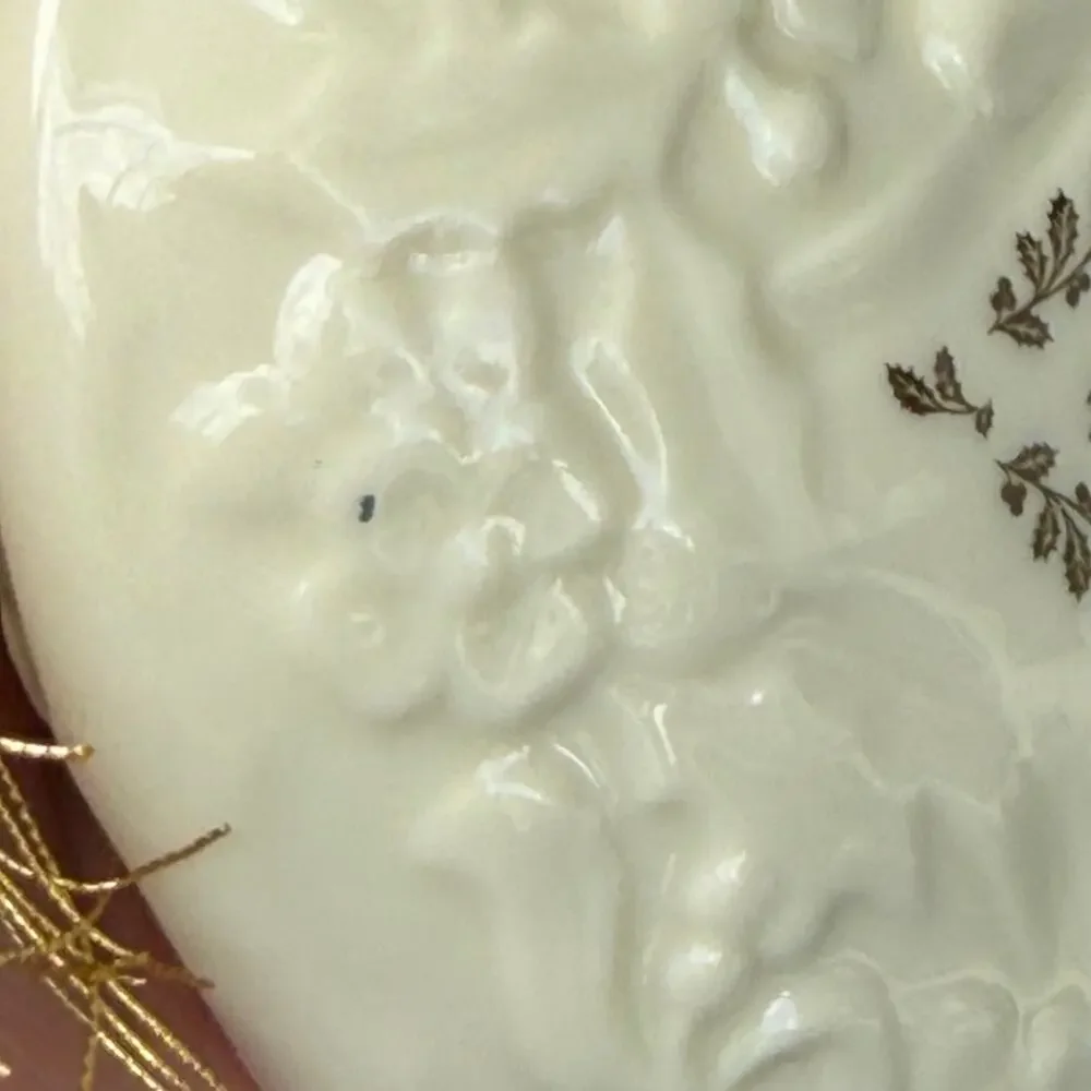 Lenox 1997 Annual Christmas Ornament Porcelain Heart Embossed Gold Tassel Puffy